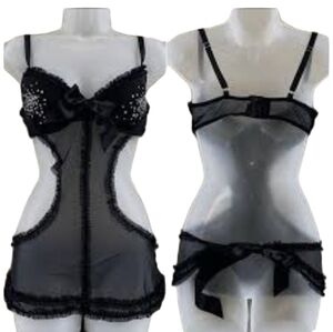 B WICKED VICTORIA'S SECRET 2 PC BLACK LINGERIE  SIZE 34 D